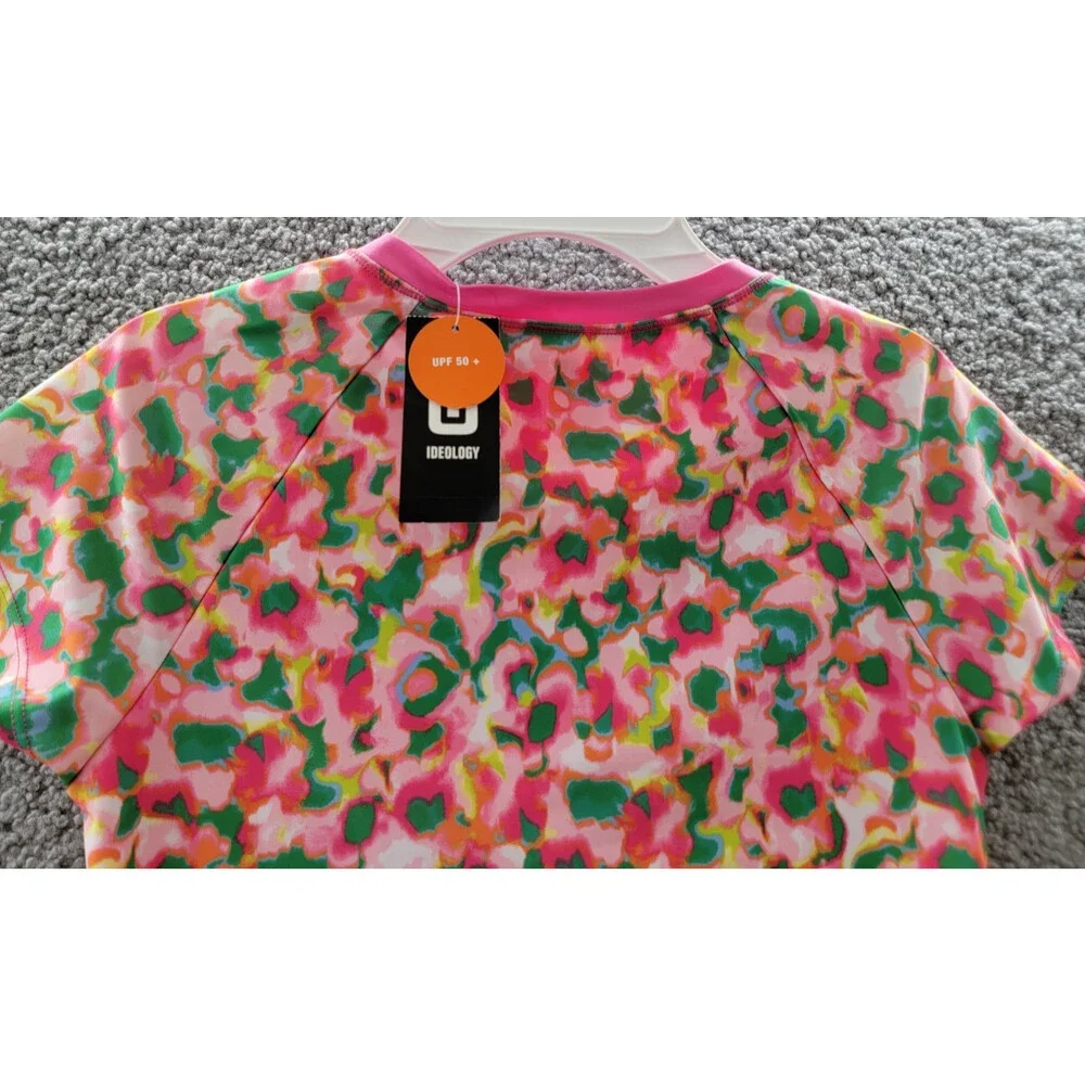 ID Ideology Blurred Floral Rash Guard Big Girls L Cerise Pink Half-Zip Closure